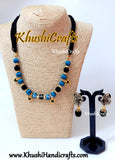 Black and Peacock Blue silk thread Necklace set