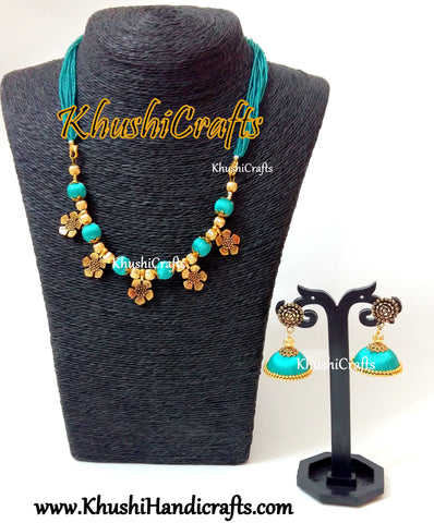Turquoise shaded silk thread Necklace set