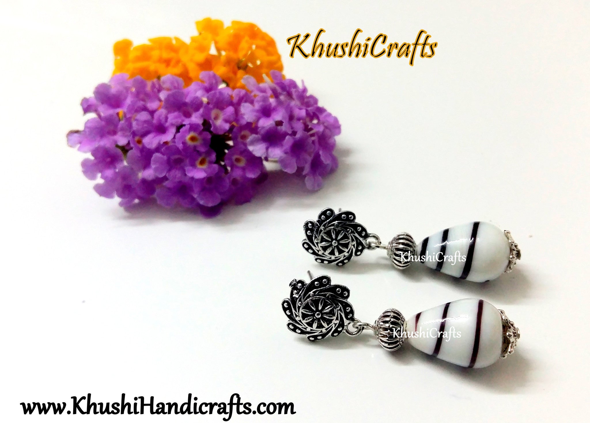 White Dangler Earrings with Stud - Khushi Handmade Jewellery