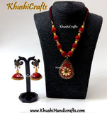 Maroon silk thread Necklace set with Tibetan pendant and silk thread jhumkas!