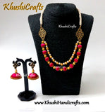 Pink Double layered silk thread Necklace set with Jhumkas