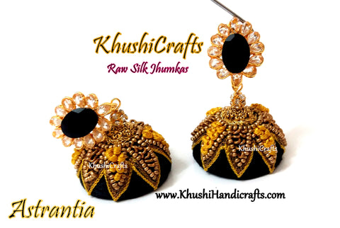 Raw silk Jhumkas in Black and Yellow combination!