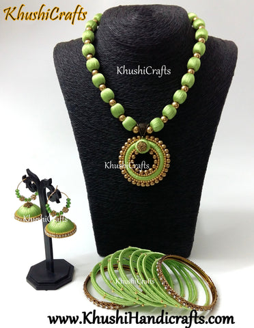Pista Green Silk Thread Bridal Necklace set