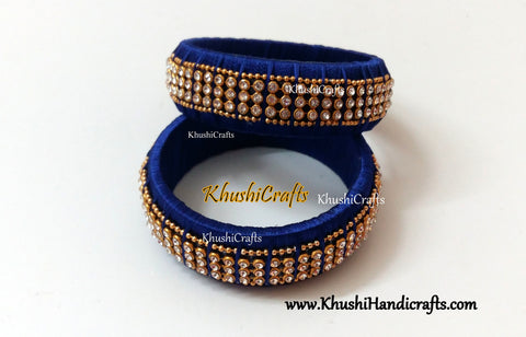 Silk Kada bangles in Royal Blue pattern 2.Sold as a pair!