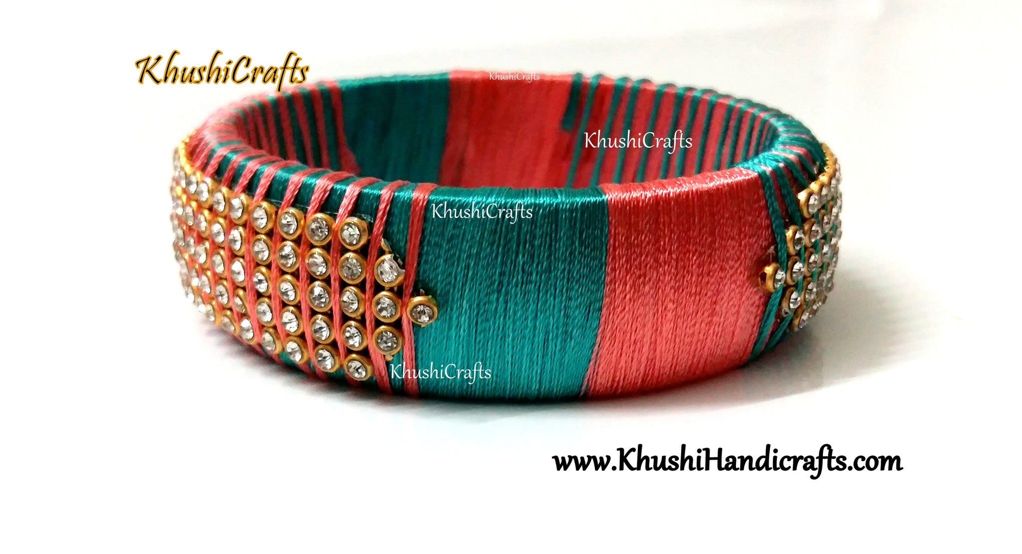 Silk Kada bangle in shades of Teel and Peach!Sold as a single piece! - Khushi Handmade Jewellery