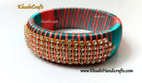 Silk Kada bangle in shades of Teel and Peach!Sold as a single piece! - Khushi Handmade Jewellery