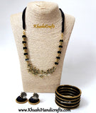 Black silk thread Necklace set with Multiple Leaf Pendant with a set of bangles! - Khushi Handmade Jewellery