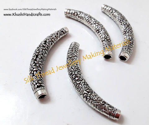 Designer Floral Silver Bent Pipes/Tubes.Sold per pair!P012