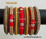 Silk thread bangles in Red and Gold 