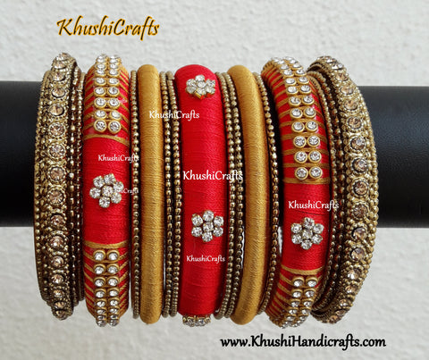 Bridal Silk thread bangles in Red and Gold combination!