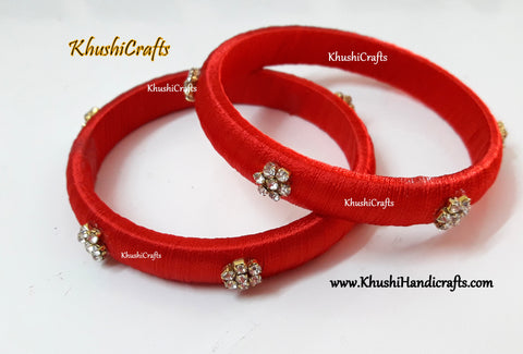Simple Silk thread Bangles in Red