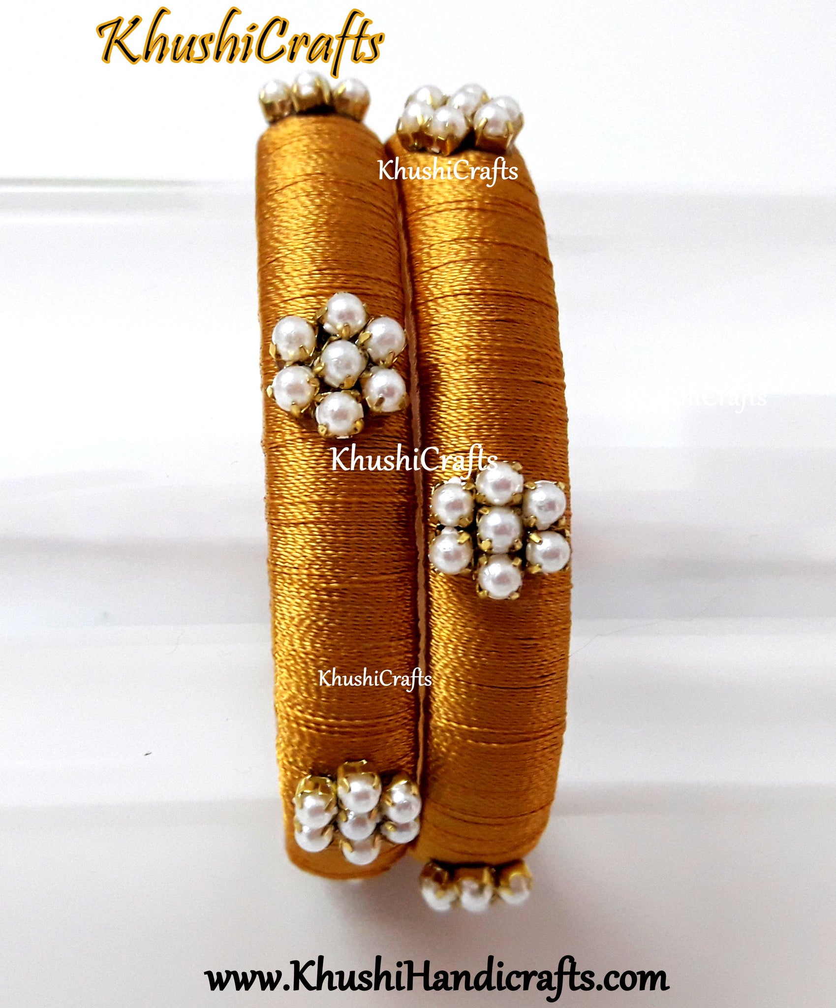Silk thread Bangles Gold with Pearl work