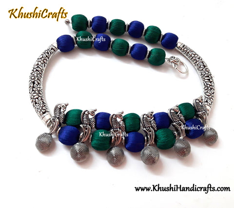 Peacock choker Silk Thread Necklace- Indian Jewelry Set
