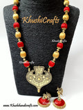 Red and Gold Silk Thread Jewelry Set with Designer Pendant!