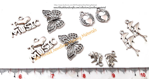 Mixed charms-Heart/Dolphin/Fish/Butterfly/ILoveMusic combo for Bracelet and Necklace Jewelry Making DC3