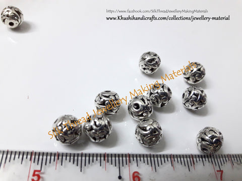 Designer Antique Silver Round spacer beads pattern 1.Sold as a pack of 10 beads -SP64