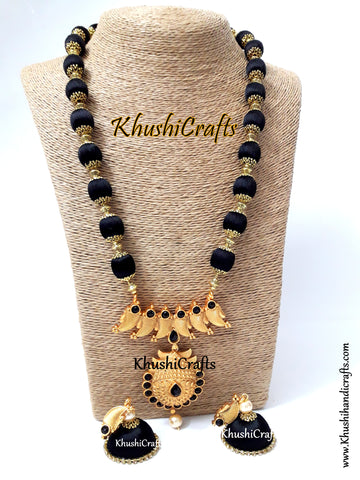 Silk Thread Jewelry in Black complimented with a Designer Pendant!