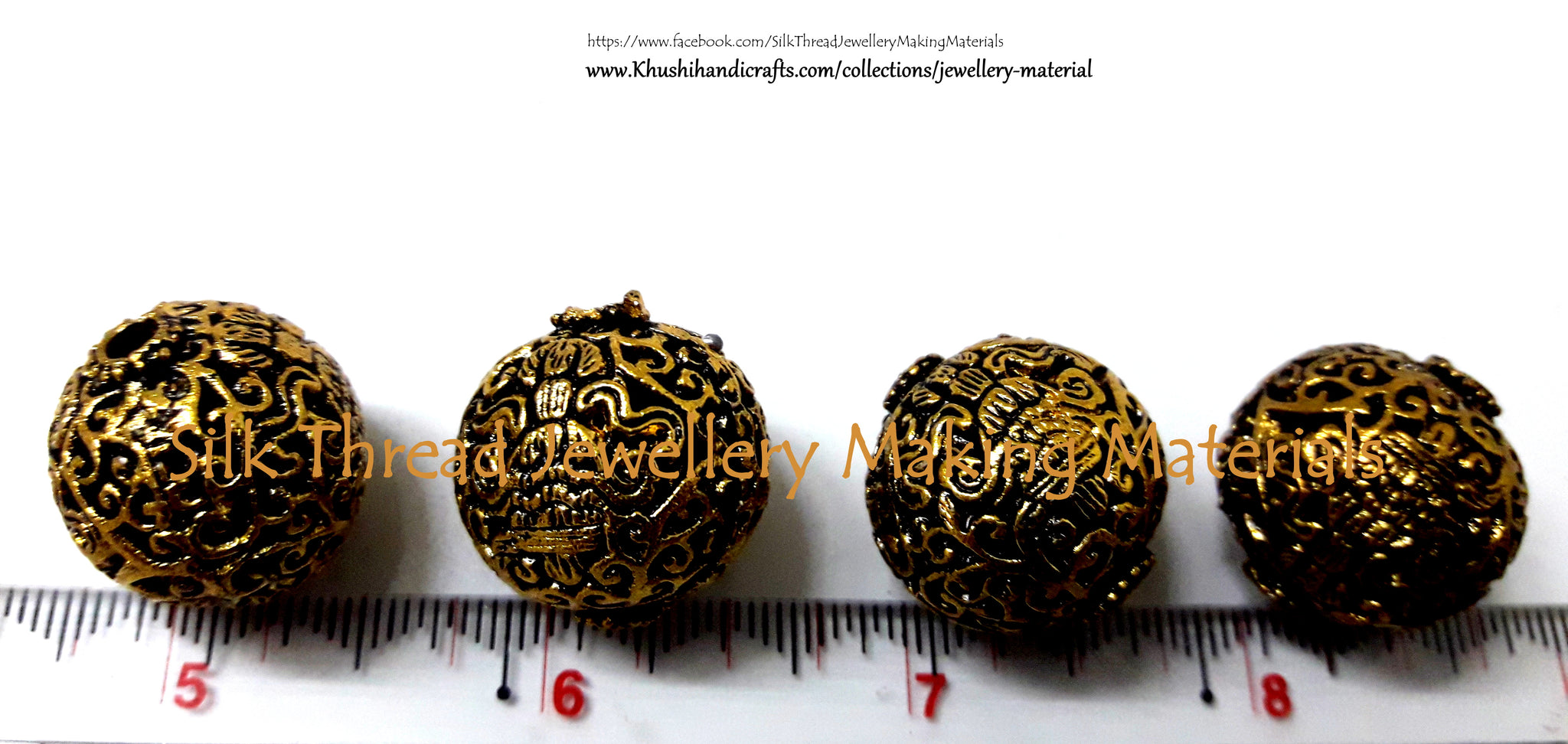 Antique Gold Round Designer Beads 20mm  -GB5 - Khushi Handmade Jewellery