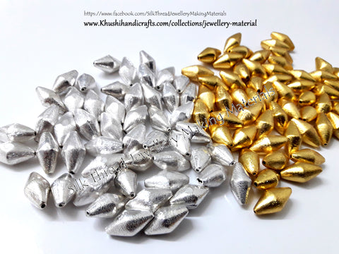 Dholki Brushed Beads in Gold and Silver 20*10 mm