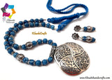 Blue Semiprecious Necklace with German silver Pendant and dangler earrings - Khushi Handmade Jewellery