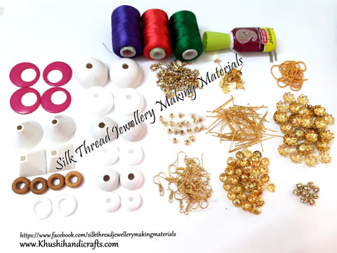 Silk Thread Jhumka/Earring Making Kit With all the required Jewelry Findings Combo!