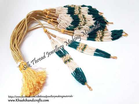 Seed Bead Adjustable Necklace dori | cord 3 for Jewellery Making in Teel and Off white
