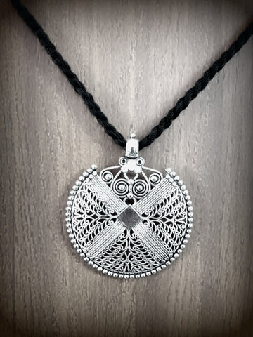 Designer German silver pendant neckpiece with Long Adjustable Dori Pattern 5