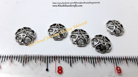 Antique Silver Flower Heart design Bead Caps -BC22