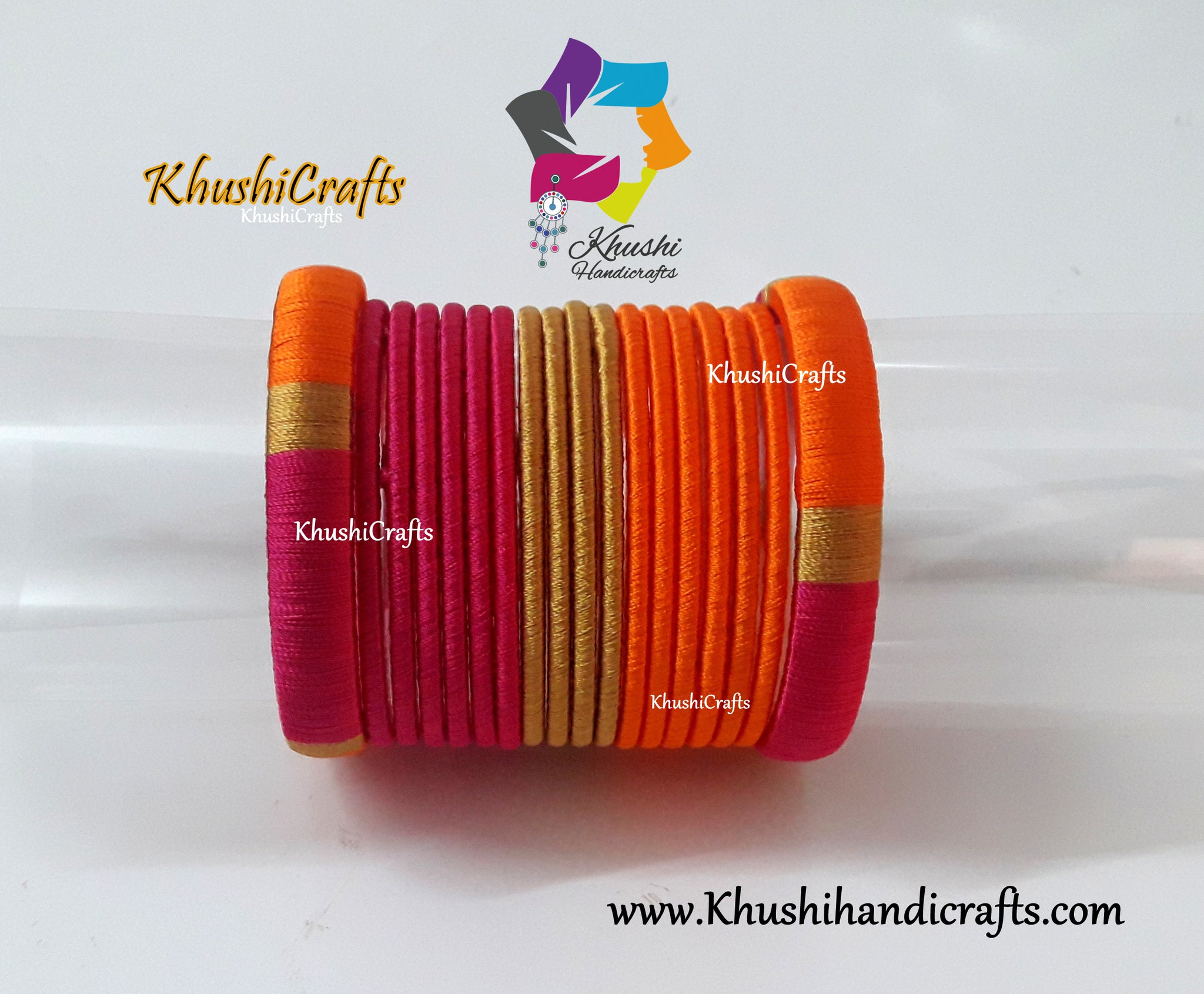 Orange Pink Silk Thread Bangles