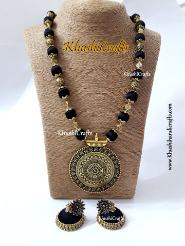 Black Silk Thread Jewelry Set with Designer Pendant!