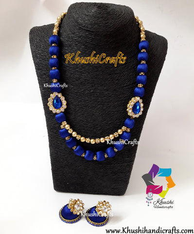 Silk Thread Jewelry in Royal Blue shade complimented with stone Moppu!