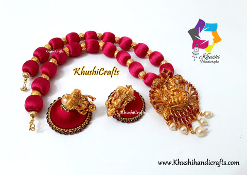 Silk Thread Jewelry in Pink complimented with a Lakshmi Pendant!