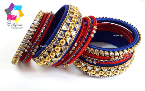 Blue and Red Silk thread Designer Bridal Chura Bangles