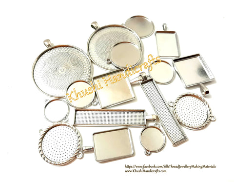 75 g Mix Designs Antique Silver Cabochon Bases for Jewelry making!