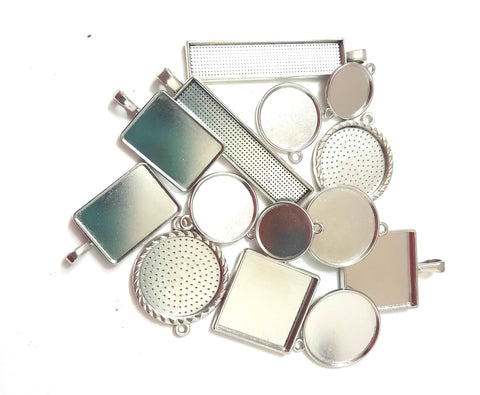 Mix Designs Antique Silver Cabochon Bases for Jewelry making- Set 2!