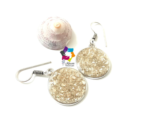 Silver shaded Resin dangler Earrings with metal spiked effect