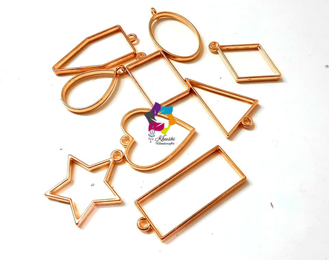 Gold-Hollow open bezel charm Frames for making resin Pendants and Earrings. Set of 9 pieces!