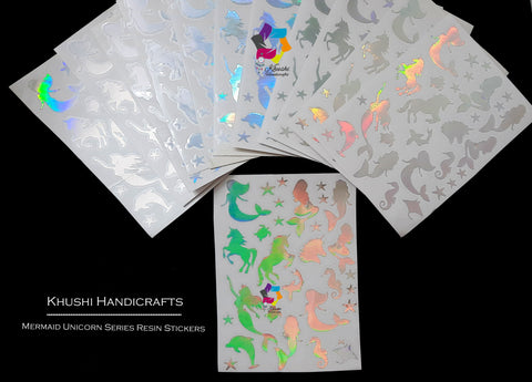 Holographic Resin Stickers- Mermaid Unicorn series