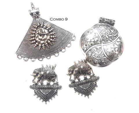 Antique Silver Pendants Combo 9 for Jewellery Making