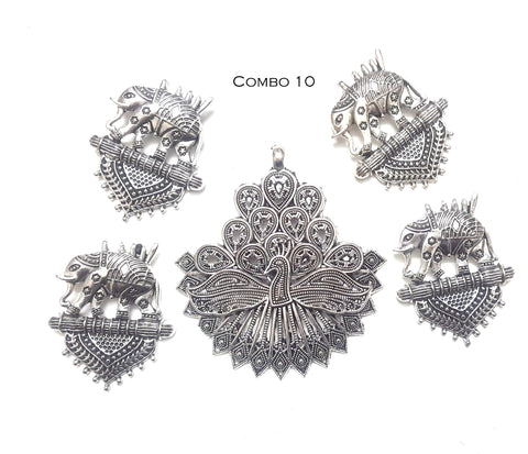 Antique Silver Pendants Combo 10 for Jewellery Making