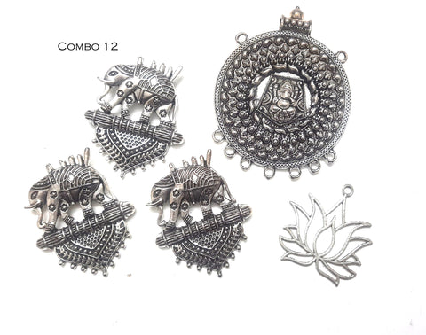 Antique Silver Pendants Combo 12 for Jewellery Making