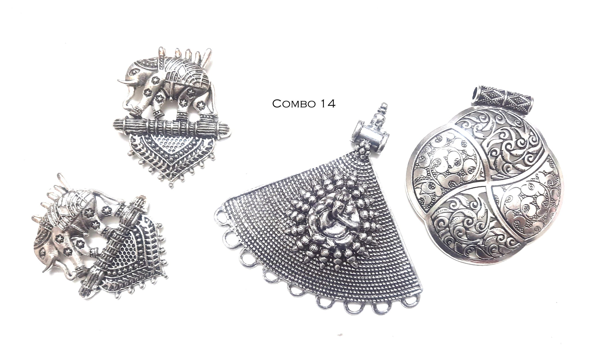 Antique Silver Pendants Combo 14 for Jewellery Making