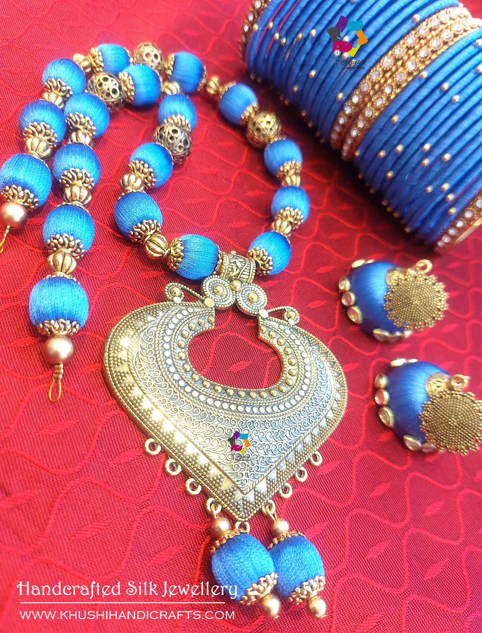 Buy Blue Handcrafted Semi Precious Stone Beaded Metal Layered Necklace |  KJ090/KAJL2 | The loom