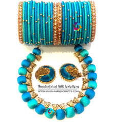 Peacock blue and green Silk thread Jewelry