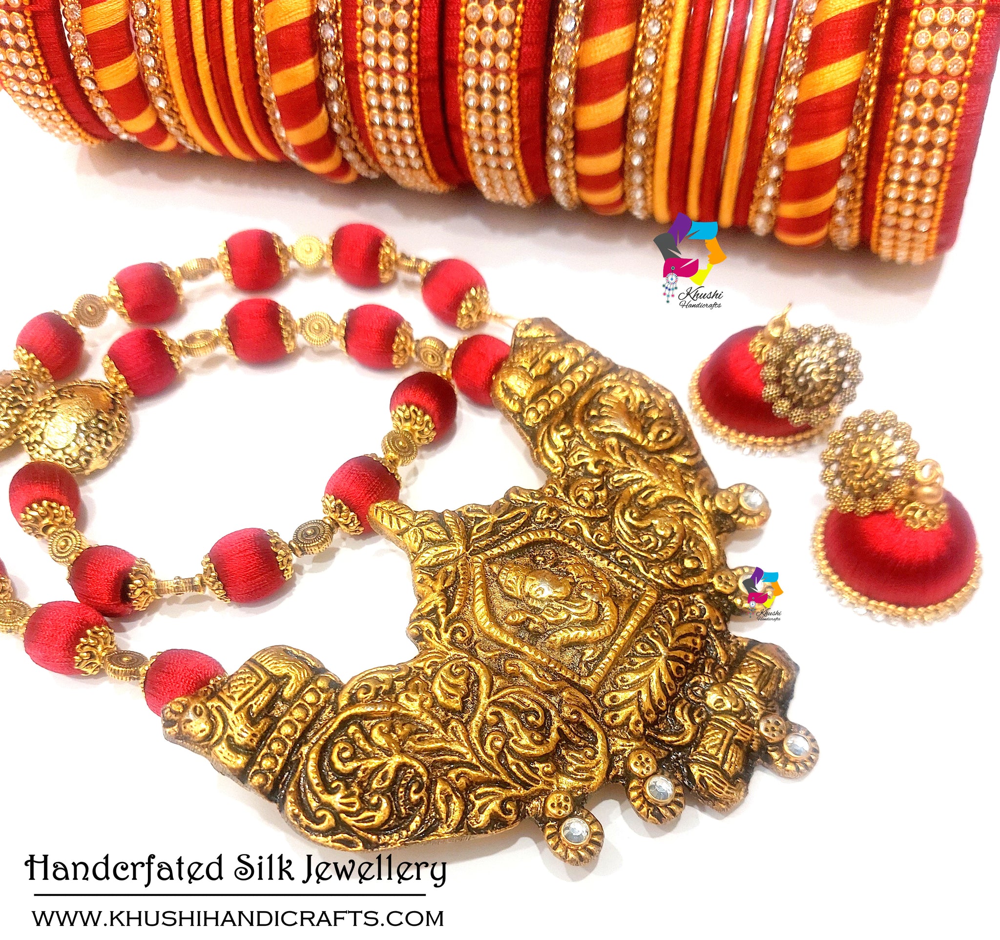 Buy Marron Silk Thread Necklace set with Bangles Online! – Khushi ...