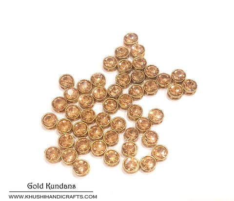 50 Pieces Framed Gold Kundan stones /Kundans - Round Shaped for Embroidery and Traditional Jewellery