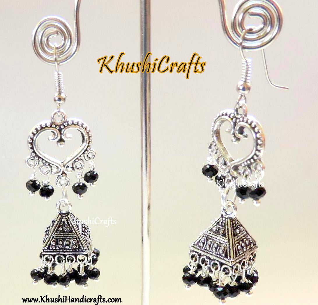 German Silver Heart Dangler Jhumkas 3 - Khushi Handmade Jewellery