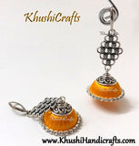 Yellow Silk Thread Jhumka with Flower metal charm - Khushi Handmade Jewellery