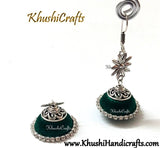 Green Silk Thread Jhumka with Flower metal charm - Khushi Handmade Jewellery