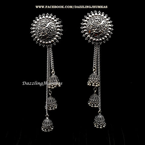 German Silver /Designer Oxidized Designer Multiple Jhumka Earrings!